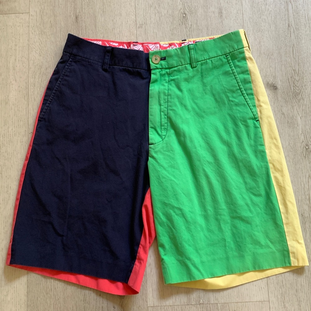 Lilly Pulitzer Everglades Shorts Mens 30 Colorblock Navy Green Red Yellow Cotton